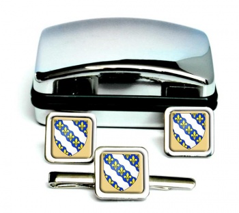 Yvelines (France) Square Cufflink and Tie Clip Set