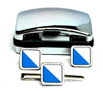 Zurich (Switzerland) Square Cufflink and Tie Clip Set